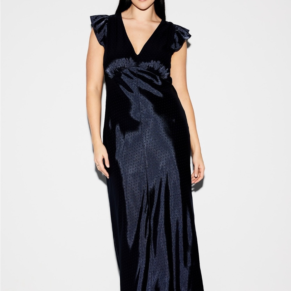 Old Navy The Occasion Satin Jacquard Blue Maxi Dress - Large Tall